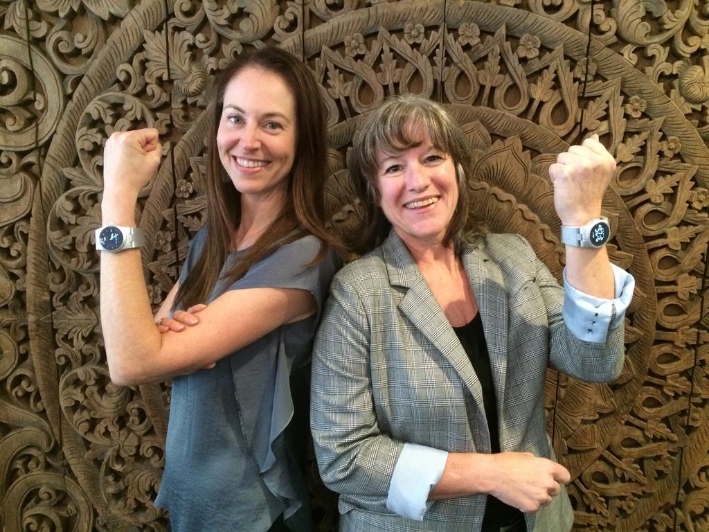 Sara Brand with True Wealth Ventures, left, with Jean Anne Booth, founder and CEO of UnaliWear